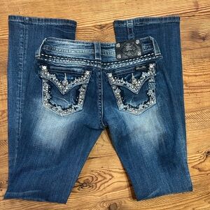 Vintage Miss Me Dark Blue Jeans with Rhinestone Accents